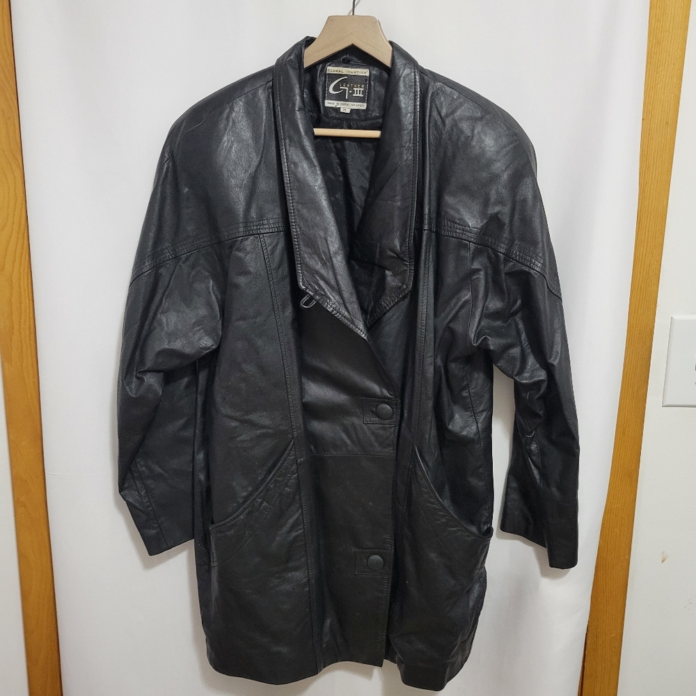 Global Identity GIII Men's Black Leather Coat, M